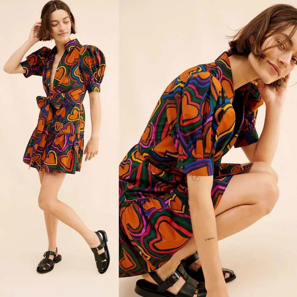 Farm Rio Short-Sleeve Bow-Front Heart Mini Dress - Picture 2 of 9